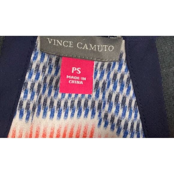 Vince Camuto Top Women Petite Small Navy Yellow White Geometric Neck Tie - Picture 2 of 8